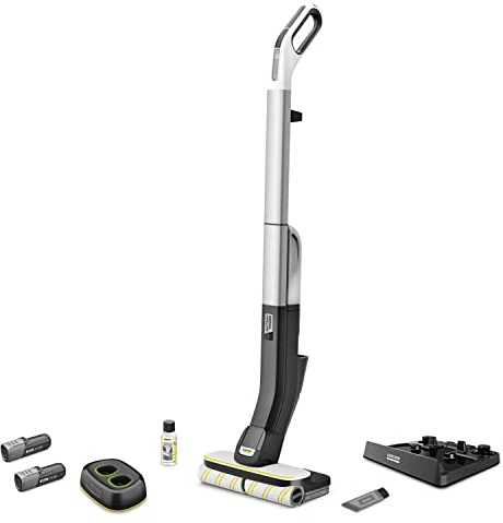 Kärcher Hard Floor Cleaner FC 4-4 Battery Set, Cordless Floor Cleaner with 2 Rotating Microfibre Rollers, Battery life: ca. 30 min, Output per Battery Charge: ca. 90m², with Exchangeable Batteries