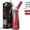 OSEDO® Sahnespender 500ml - inkl. 3 Edelstahl Tüllen + 2 Kapselhalter + Reinigungsbürste + Rezepte Ebook - Hochwertiger Aluminium Sahnesyphon für Sahne, Espumas, kalte und warme Saucen (Rot)