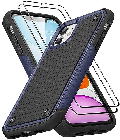 Jeylly Coque pour iPhone 11 avec 2 protections d'écran en verre trempé, protection intégrale à 360 degrés, coque de protection robuste et résistante aux chocs pour iPhone 11 6,1, bleu