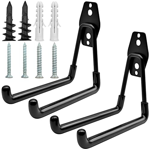 WSAMJIN 2 ganchos de pared de acero para garaje, para cargas pesadas, ganchos de almacenamiento de garaje, ganchos dobles para bicicletas, monopatines, escaleras