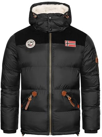 Geographical Norway Celian Men - Doudoune Homme Capuche - Chaude Matelassee Automne Hiver - Veste Manteau Chaud - Blouson Ski Coupe Vent Manches Longues Rembourrage - Parka Hommes (Noir XL)