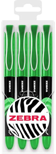 Zebra Fuente - Disposable Fountain Pen - 1.0mm Fine Nib 0.6mm Line Width - Wallet of 4 (Green)