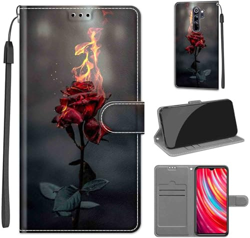 KENHONER Handyhülle für Xiaomi Redmi Note 8 Pro, Rosen | Premium Leder Flip, Klappbar, Stoßfest, Magnetisch, Standfunktion, Kartenfächer, Wallet Handyhülle