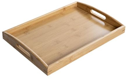 Bandejas de Bambú, Bandeja Madera Rectangular con Asas, Bandeja de Servir, Bandejas Decorativas para Desayuno, Bebidas, Aperitivos, Decoración del Hogar