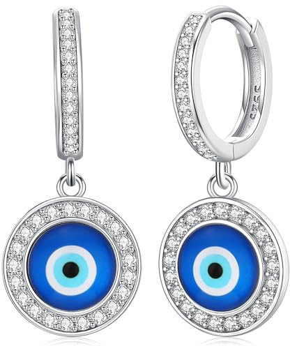 Ohrring Böses Auge Silber 925, Türkisches Auge Ohrringe Silber, Nazar Auge Ohrringe, Ohrring mit Nazar Blaues Auge, Böses Auge Schmuck für Damen Frauen