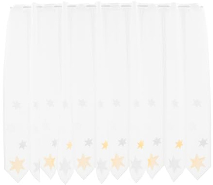 Gardinen Kranzusch Scheibengardine Sterne 90x140 cm H/B weiß mit gelb/grau Bistrogardine Vorhang Küche 1er Pack