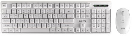 MARVO WS005-WH Kabelloses Tastatur-Maus-Set, Gaming & Büro, Englisches QWERTY-Layout, 1600 DPI Maus, Membrantastatur, Weiß