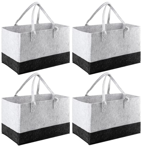JIEHIN 4 Stück Filz Shopper Taschen, 38 x 25,5 x 25,5 cm Filztasche Einkaufstasche mit Henkel, Faltbare Filztasche, Tragetasche Filz, Filzkorb Groß für Einkaufen Aufbewahrung