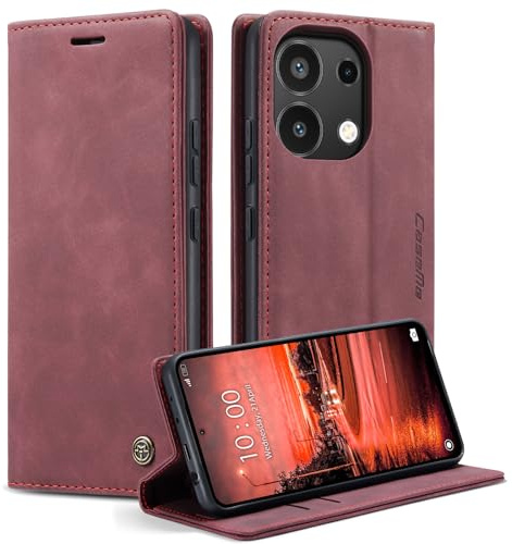 Phernykas Coque pour Xiaomi Redmi Note 13 4G(Non per 5G) Étui Wallet Cover, Housse Flip en Cuir Premium PU Portefeuille Case, [Fentes pour Cartes] [Magnétique] [Antichoc] [Kickstand], Rouge