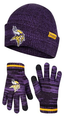 Ultra Game Youth NFL Official Super Soft Marl Knit Winter Beanie Knit Hat with Extra Warm Touch Screen Gloves