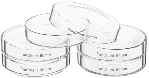 FunChem Glas-Petrischalen mit Deckel, 5er-Pack, Hochborosilikatglas, Klare Autoklavierbare Zellkulturschalen, Labor-Petrischalen, Außendurchmesser 90 mm