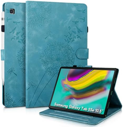 Rostsant Custodia per Samsung Galaxy Tab S5e 10.5 Pouces Cover Nuova in pelle PU ripiegabile da Custodia in pelle con stampa dente di leone per Samsung Galaxy Tab S5e 2019 SM-T720/SM-T725 Blu