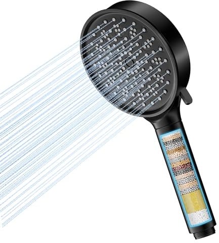 Cobbe Soffione Doccia con Filtro, Bagno ad Alta Pressione, Soffioni Doccia Universale con 6 Modalità di Ugello, Grande Soffione Doccia per Filtro Acqua Dura (Nero)