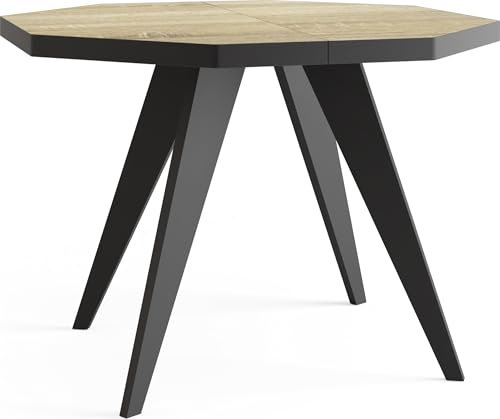 WFL GROUP Moderner Runder Ausziehbarer Esstisch Diamond mit Schwarz Holzbeinen – Erweiterbar bis 200 cm, ideal für 4 bis 8 Personen - Loft-Stil Tisch für Esszimmer oder Küche - Sonoma Eiche