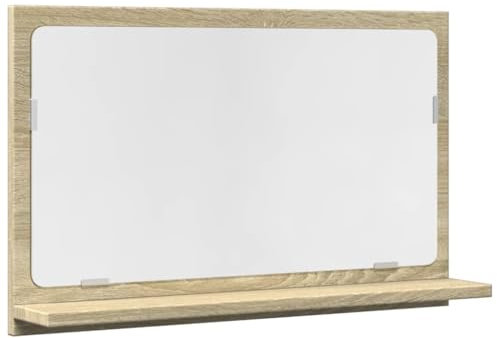 vidaXL Badspiegel, Wandspiegel mit Ablage, Spiegel Wandmontage für Badezimmer, Hängespiegel Badezimmerspiegel, Sonoma-Eiche Holzwerkstoff