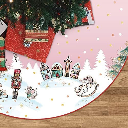 GAGEC Christmas Small Tree Skirt Pink Dancer Print Tree Skirt 18inch Xmas Winter Mini Tree Skirt for Christmas Indoor Outdoor Decorations