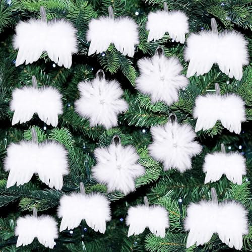 HO2NLE 16 Stücke Engelsflügel Christbaumschmuck Weiß Federn Engel Flügel Weihnachtsdeko Baumschmuck für Weihnachtsfeier Anhänger Weihnachtsbaum Dekoration DIY