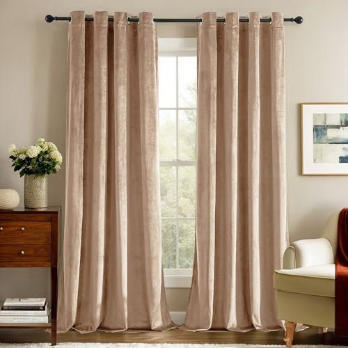 Deconovo Blickdichte Gardinen Vorhänge Blickdicht Gardine Samt Schlafzimmer Vorhang Wärmeisolierende, 240x140 cm(HöhexBreite), Hellrosa, 2er Set