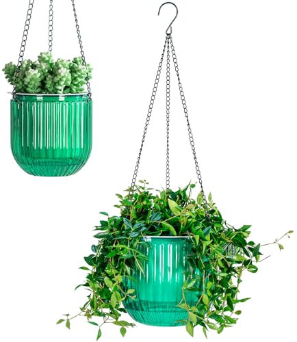 Calvalor 13.5/21cm 2er Set hängepflanzen Topf Hängeblumentöpfe aussen Hängeampel außen blumenampel hängend innen hängetopf für Pflanzen Hängetöpfe hängender blumentopf