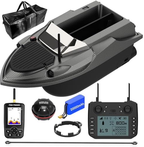LANGSHI GPS Smart RC Fischköderboot, 3KG Laden Auto Kreuzfahrt Doppelmotor Große Kapazität 800M Fernbedienung Entfernung LED Nachtlicht Boot, 20000mAh (Fischfinder Edition)