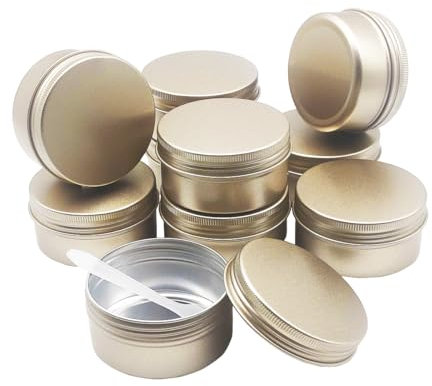 Wopanxye 10 pack 80ml Matt-Gold Lip Balm Tin Cans, 80g Mini Aluminum Makeup Sample Containers with Screw Lid, Empty Metal Pot Storage Travel Jars for Cosmetic, Cream, Candle, Tea, 80 Gram Small Tins
