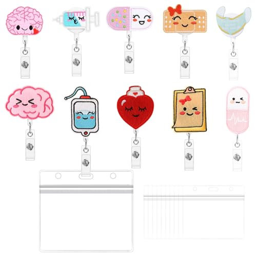 Keboyoe 10 Pcs Porte Badge Enrouleur Infirmiere, Porte Badge Rétractable Infirmière Clip de Badge, Badge Infirmiere Personnalisé pour Les Médecins et Le Infirmiere Cadeau D'étudiant