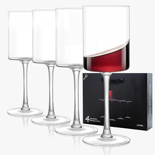 COOKY.D Long Stem Crystal Wine Glasses with Gift Box 460 ML Large Sparkling Lead-Free Drinking Cup for Wedding Anniversary Birthday Gift,15.5 OZ Set of 4