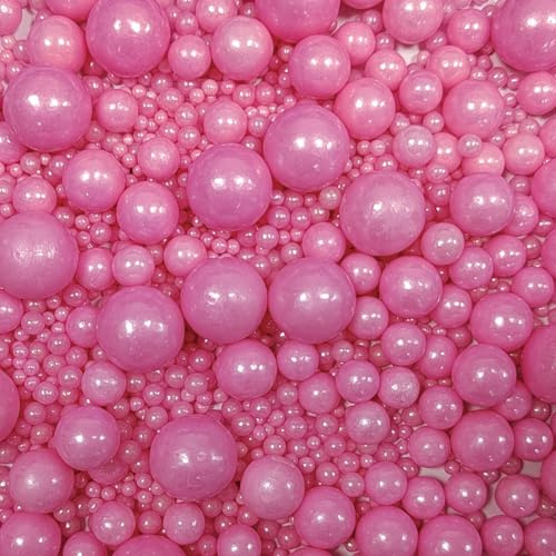Rosa Perle Zuckerstreusel Essbare Süßigkeiten Perlen 120g, Mischgröße, Backkuchen Dekorationen, Eis Toppings und Cookie Dekoration, Hochzeit Geburtstagsparty Zubehör