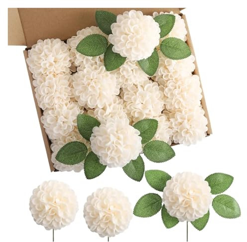 MZSKLW 25 stücke Künstliche Hortensien Blume Mit Stielen Gefälschte Schaum Dahlie Hochzeit Party Dekoration Simulation Chrysantheme Ball Home Decor(Champagne no Box)