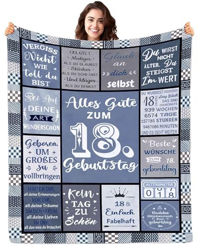 ZUCZUG Kuscheldecke zum 18. Geburtstag Geschenk Mädchen & Jungen - 18 Geburtstag Deko, Super Weiche Flanelldecke für 18. Tochter Schwester Freundin