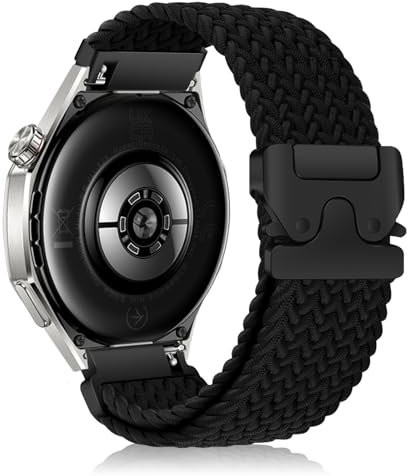 KeHowy 22mm Nylon Cinturino per Huawei Watch GT 6/GT6 Pro 46mm/GT5/5 Pro/GT4/GT3/GT2/3 Pro (46mm), Nuovo Sport Intrecciato Ricambio Cinturini per Huawei Watch 5/4/Watch4 Pro 48mm/GT 2Pro - Nero