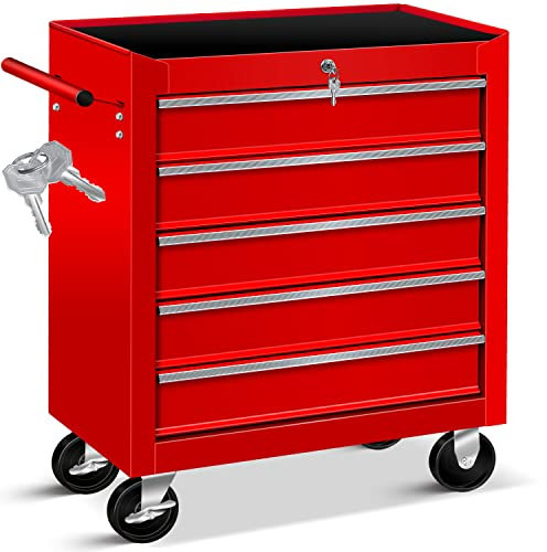 MASKO® - Carrello da officina, 5 cassetti, richiudibile, in metallo massiccio, carrello professionale da officina senza attrezzi, carrello per attrezzi con serratura