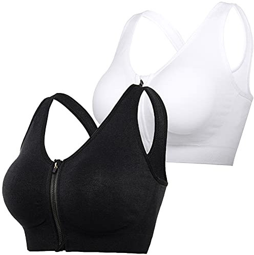 DODOING Zip Front Sports Bra Post Surgery Bra Yoga Bra Workout Fitness Activewear Racerback Padded Extra Support