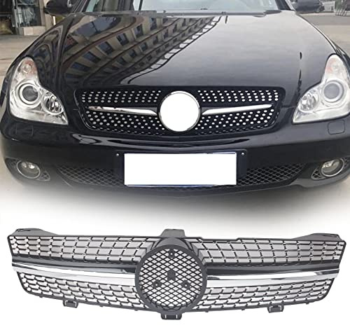 FINMOKAL CLS-Klasse Grill Auto Frontstoßstange Kühlergrill Kompatibel mit Benz CLS-Klasse W219 2008 2009 2010, Chrom+Schwarz