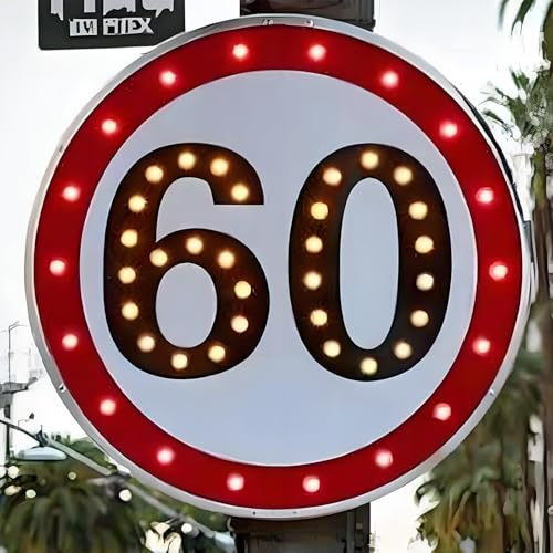 vnmudzeo Cartello Solare A LED per Il Traffico Stradale, Cartello Stradale in Alluminio Resistente alle Intemperie, Cartello con Limite di velocità di 97 Km/H 1000mm/39.4