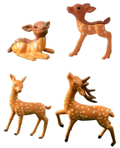 Supvox Miniatur-Hirschdekore 4Er Set Kleine Realistische PVC Hirschfiguren Für Garten Deko Mikro Landschaftsornamente Tisch Und Regal Schmuck