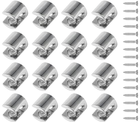 Rayakt 16PCS Glass Shelf Brackets, Zinc Alloy Glass Clamp Clips , Wall Mounted Adjustable Glass Shelf Clamp, Clamp Supports Adaptive 8-10MM Thickness for Bathroom, Display Shelves & Bookcases
