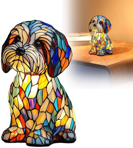 Hundelampen, Corgi-Lampen, Schnauzer-Lampe, Buntglas-Hundelampe, Serie Kunst-Nachtlicht, niedliches Haustier-Hunde-Themen-LED-Tischlampe, lustiges Geschenk für Hundeliebhaber (Mehrfarbig A, 1 Stück)