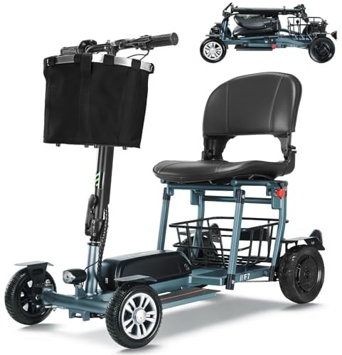 Freejoyer Elektromobil 4-Rad Klappbar seniorenmobil | 120kg Traglast, Doppelten Korb, 25 km Reichweite, 36V/8Ah Lithium-Akku, ideal für Ausflüge