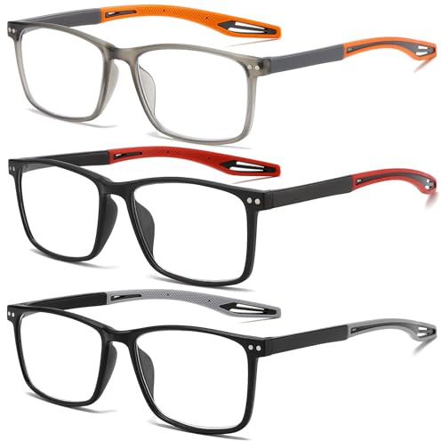 Fsread 3 Pack Lesebrille für Herren Sportlicher Stil Blaulichtblockierende Quadratische Rahmen Leichte Bequeme Lesehilfe