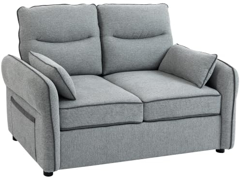 HOMCOM 2-Sitzer-Sofa, Wohnzimmersofa in ägyptischem Samt 136 cm, 2 Kopfkissen, gepolsterte Sitzfläche und Rückenlehne, Seitentasche, zeitgenössischer Stil, Sofa für Schlafzimmer, Wohnung, Kleiner