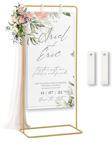 VINCIGANT Verstellbare Hochzeitsschild-Halter 175 cm Höhe mit 2 Lederriemen | Breiter Stabiler Metallsockel für Halloween Dekorationen, Hochzeiten, Geschäftsveranstaltungen, Plakatpräsentationen, Party