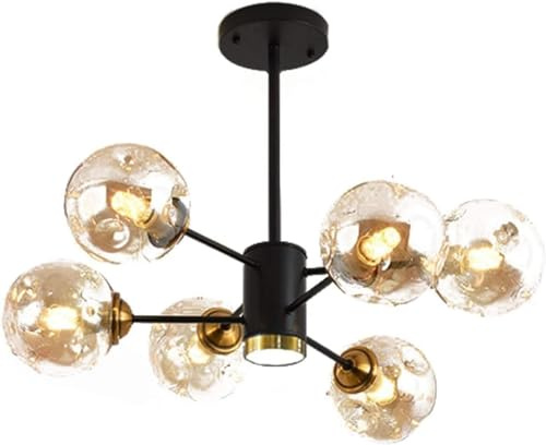 Modern Industrial LED Chandelier - 16-HT Black Branch Cluster with Smoke Gray & Amber Bubble Glass Pendant Light for Kitchen Dining Room Living Room Restaurant