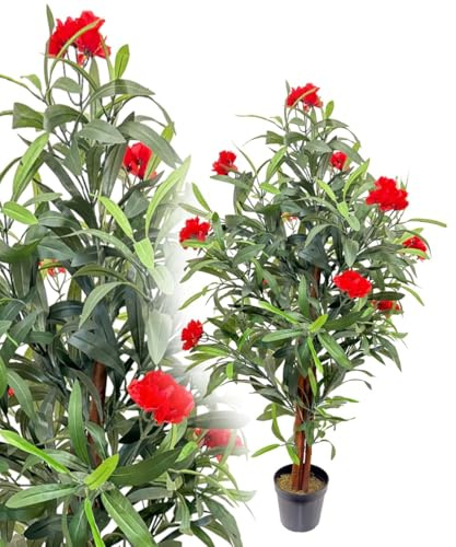 Oleander Rot 120 cm wie echt künstlich Kunstbaum Kunstpflanze Kunstblume Deko