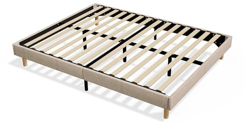 TEENO Sommier Tapissier 140x200 cm Beige à 14 Lattes | Charge Max 250kg | Lit 2 Personnes | Durable pour Longue Utilisation | Sûr pour Couple Adulte