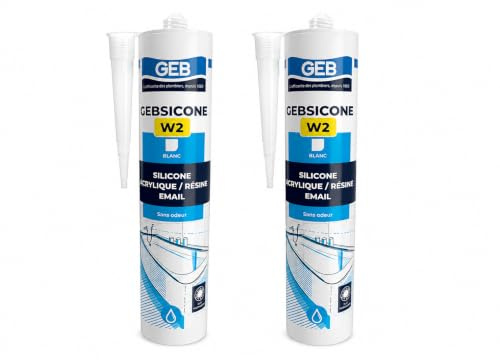 Gebsicone W2 - Sigillante in silicone neutro sanitario, confezione da 2 pezzi, confezione economica, 2 x 310 ml, anti-muffa ad alte prestazioni, guarnizione elastica per doccia, vasca, smalto