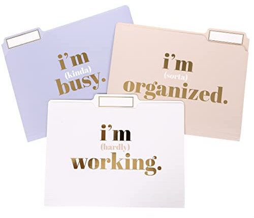 Graphique Designer “I’m Busy” File Folders | Set of 9 (3 Designs) | Letter Size Organizers | Decorative Office Supplies | Durable Coated Cardstock | Gold Foil Lettering| 1/3-Cut Tabs
