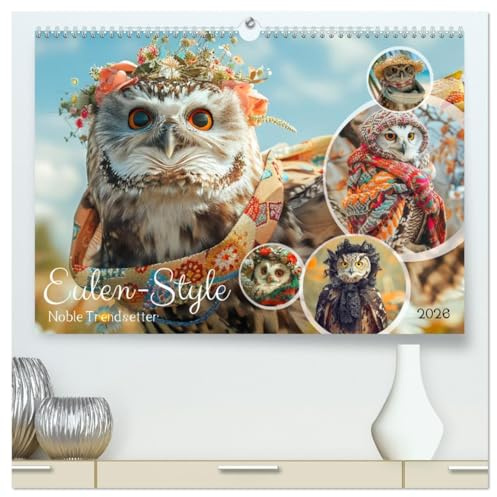 Eulen-Style. Noble Trendsetter (hochwertiger Premium Wandkalender 2026 DIN A2 quer), Kunstdruck in Hochglanz: Ein Jahr voll federleichter Eulen-Noblesse und Eleganz (CALVENDO Tiere)
