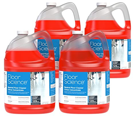 Diversey Floor Science CBD540441 Professional Neutral Floor Cleaner, Deep & Gentle Cleaning with No Residue, Citrus Scent, Concentrate, 1-Gallon (Pack of 4)