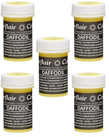Sugarflair Daffodil Pastel Food Colouring Paste, Highly Concentrated for Use with Sugar Pastes, Buttercream, Royal Icing or Cake Mix, Subtle Colour Dye - 25g (Pack of 5)